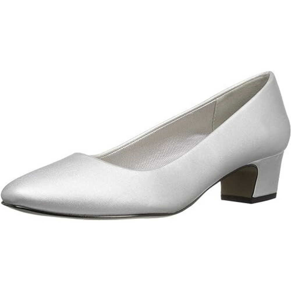 Easy Street Women's Alive 5 Prim Dress Pump Silver Satin Heels NWOB 6 W